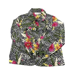 Studio Works Jacket Womens‎ Size Petite Small Black Floral Casual Tropic Hawaii